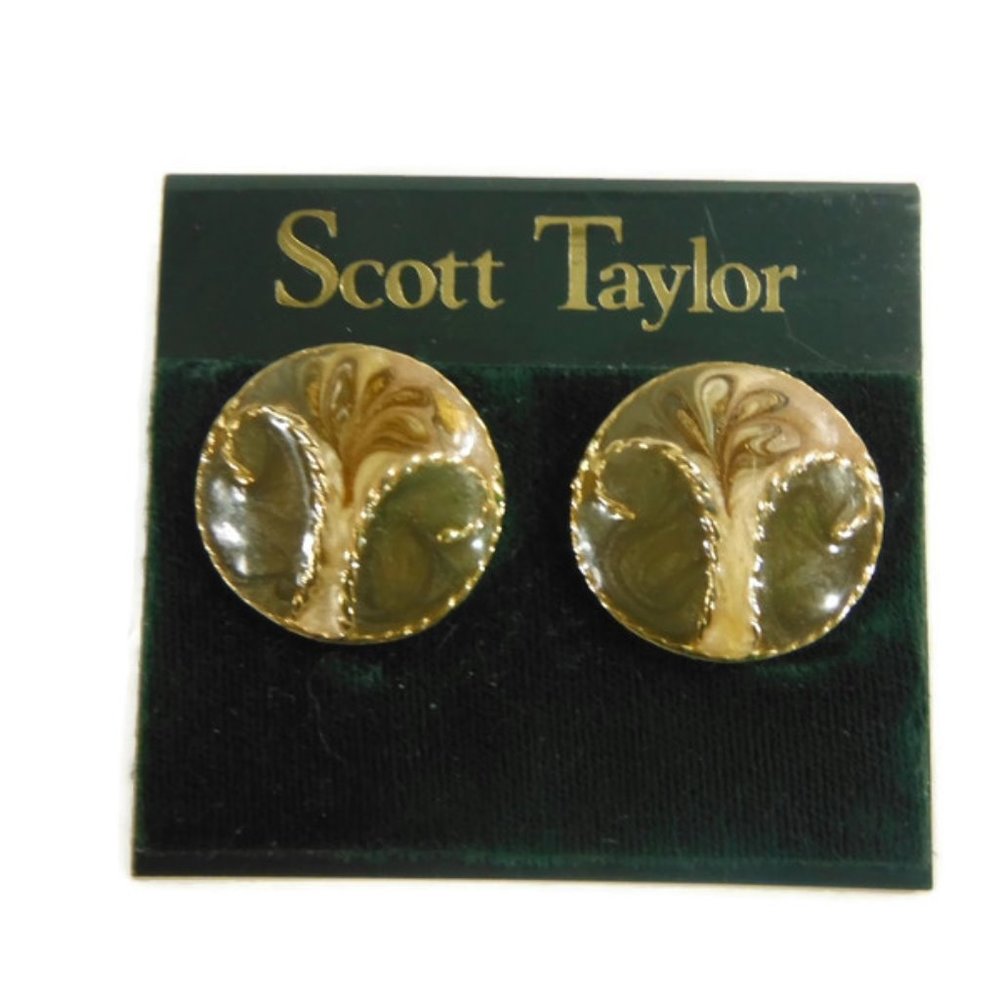 New Scott Taylor Enamel & Gold Pierced Earrings